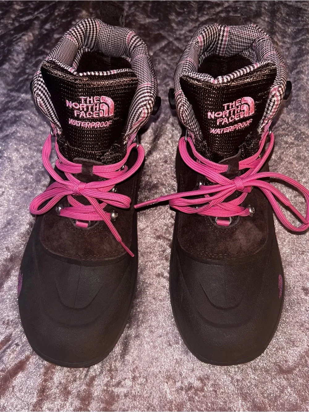 The North Face Brown Winter Boots with Pink Laces girls size 7